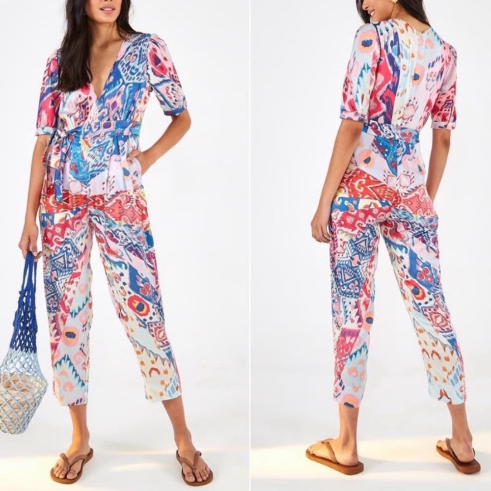 Farm Rio Boboikat Jumpsuit Colorful Tropical Boho Resort Beach Coastal Casual